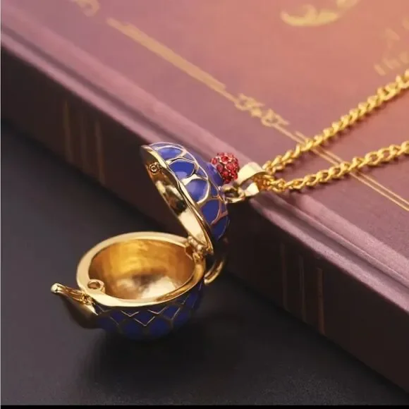Blue and Gold Teapot  Charm Necklace - Alice in Wonderland - Picture 5 of 5